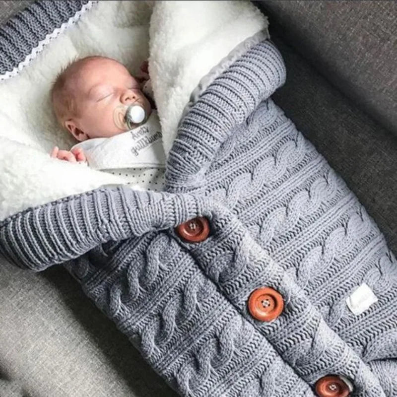 Newborn Baby Sleeping Bags Winter Stroller Wrap Warm Blanket Knitting Swaddle Wrap Toddler Sleeping Bag Pram Handrail Bedding