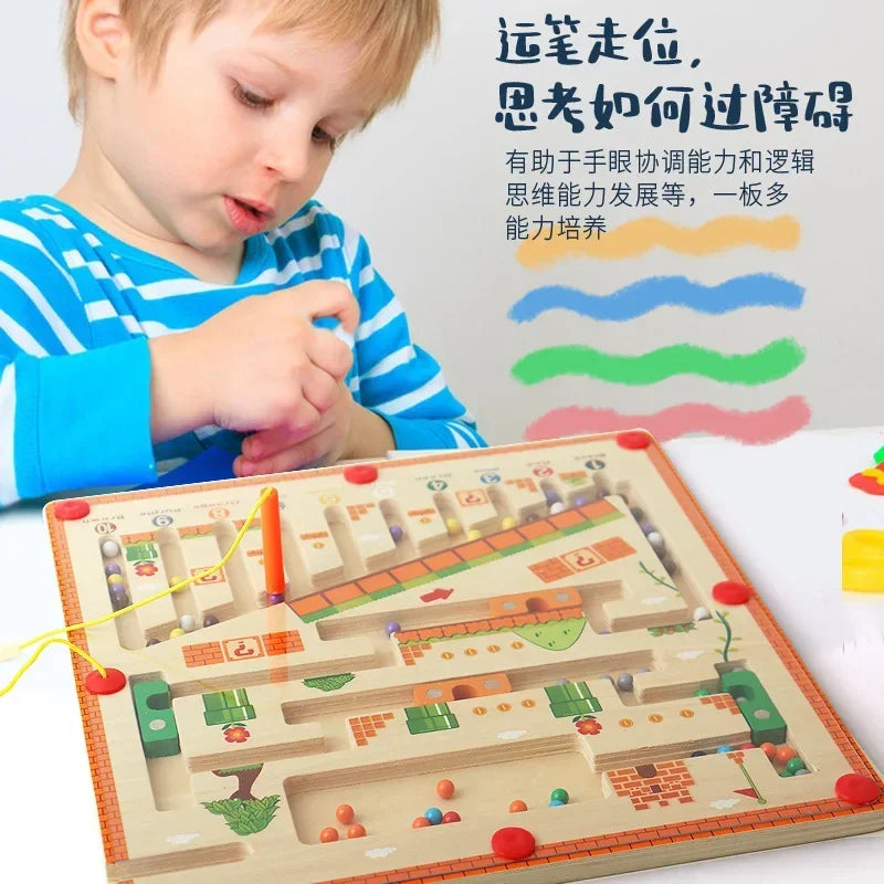 Wooden Magnetic Color and Number Maze Learning Education Toys Color Matching Montessori Toys Wooden Toys for Children Gift