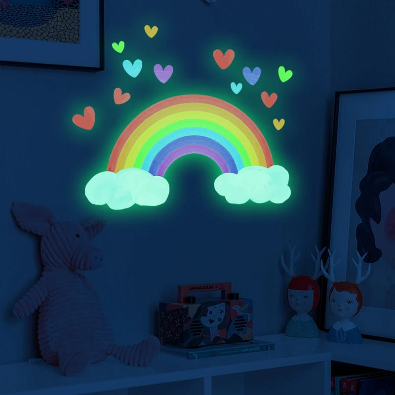 Cartoon Rainbow Luminous Wall Stickers Glow In The Dark Cloud Heart DIY Wall Decal For Baby Kids Room Nursery Home Decorations