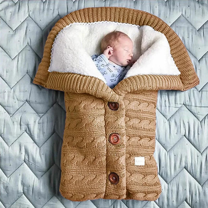 Newborn Baby Sleeping Bags Winter Stroller Wrap Warm Blanket Knitting Swaddle Wrap Toddler Sleeping Bag Pram Handrail Bedding