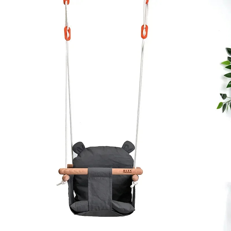 Baby Canvas Swing Chair Hanging Wood Children Kindergarten Toy Outside Indoor Small Basket Beige Swinging Rocking Chair Baby Toy