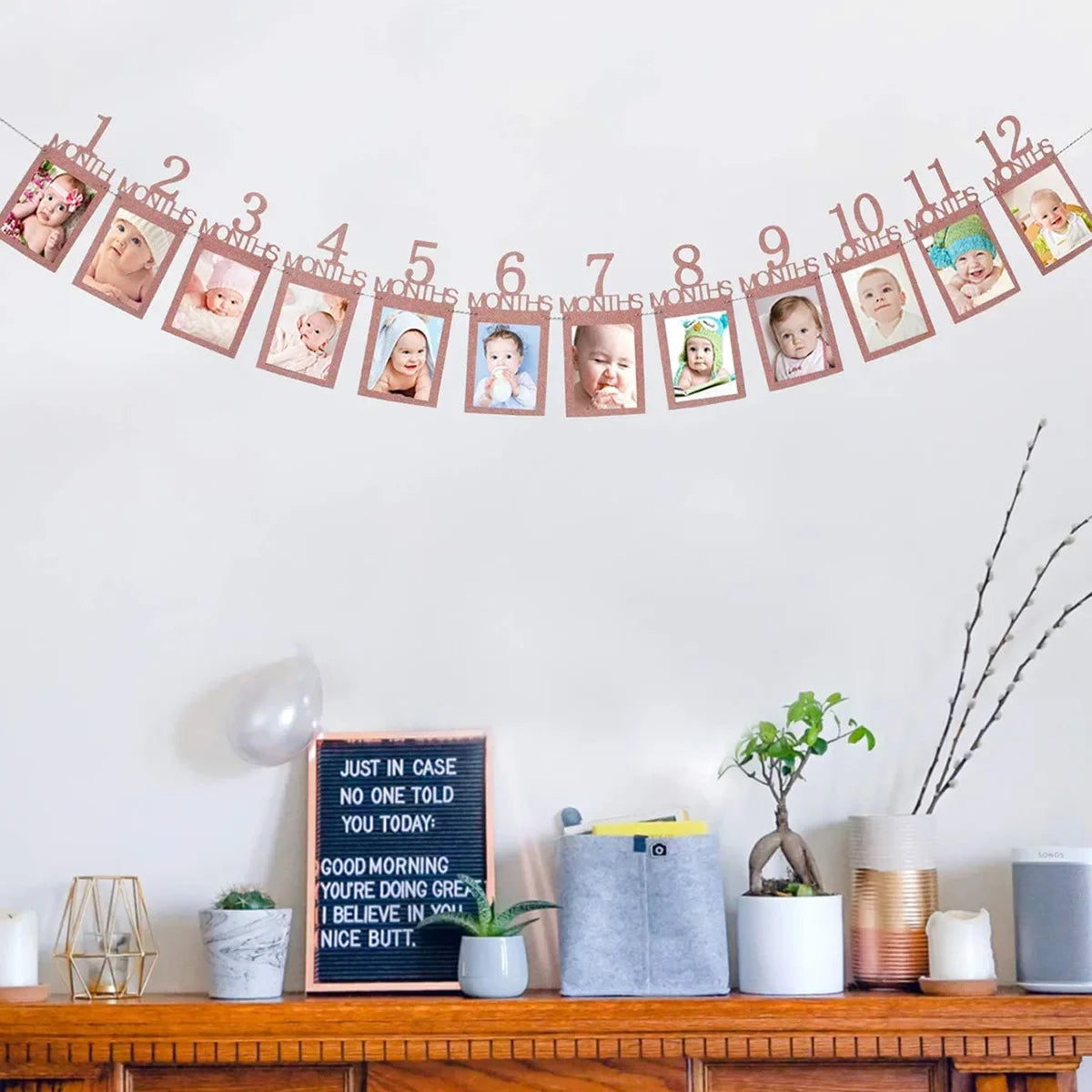 Birthday Baby One Year 12 Months Photo Banner Baby Boy Girl 1 Year Birthday Party Decor Photo Garlands Baby First Birthday Party