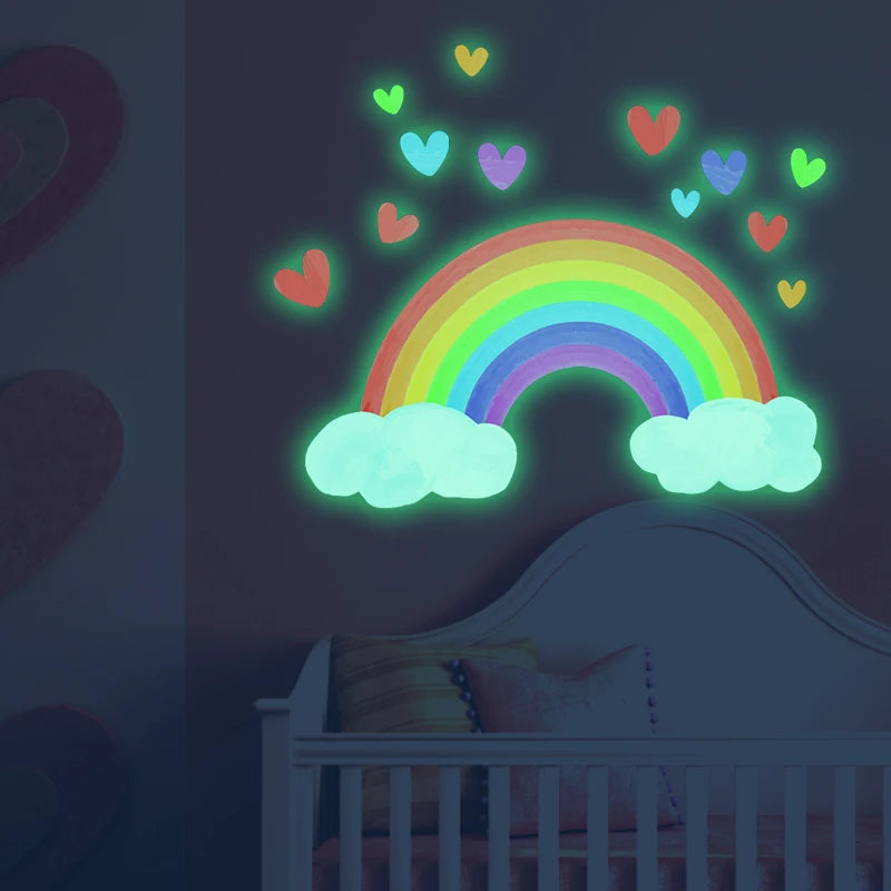 Cartoon Rainbow Luminous Wall Stickers Glow In The Dark Cloud Heart DIY Wall Decal For Baby Kids Room Nursery Home Decorations