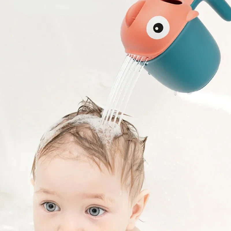 Baby Bath Shower Head Rinse Cup Cartoon Shark Cute Shower Washing Bathroom Accessories Bathing Toys for 0-6 Years Old Baby