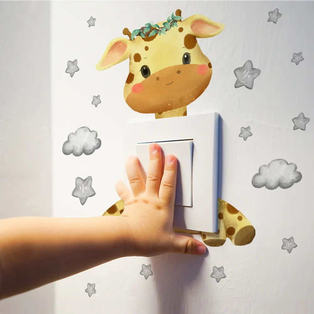 Cute Giraffe Bear Elephant Star Switch Sticker Kid Baby Bedroom Decoration Self-adhesive Home Decor Wallpaper Child Wall Decals