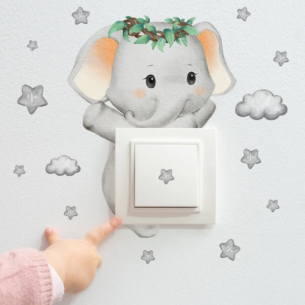 Cute Giraffe Bear Elephant Star Switch Sticker Kid Baby Bedroom Decoration Self-adhesive Home Decor Wallpaper Child Wall Decals