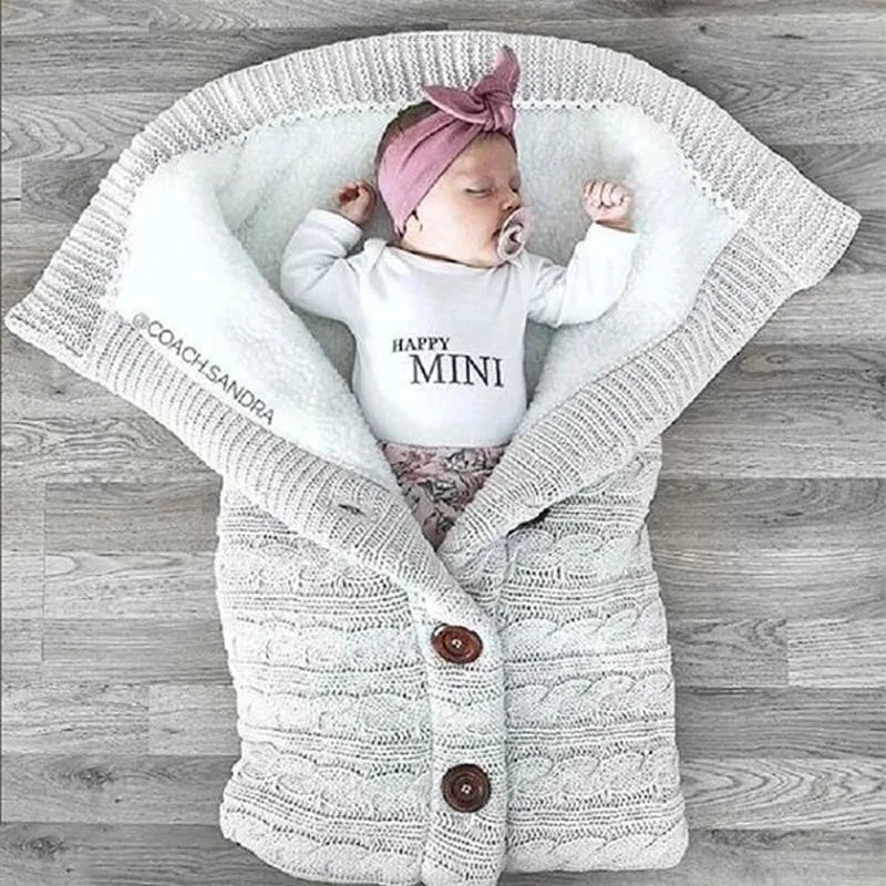 Newborn Baby Sleeping Bags Winter Stroller Wrap Warm Blanket Knitting Swaddle Wrap Toddler Sleeping Bag Pram Handrail Bedding