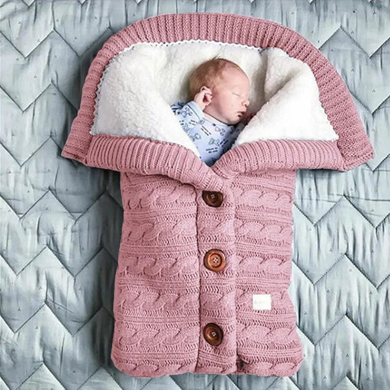 Newborn Baby Sleeping Bags Winter Stroller Wrap Warm Blanket Knitting Swaddle Wrap Toddler Sleeping Bag Pram Handrail Bedding