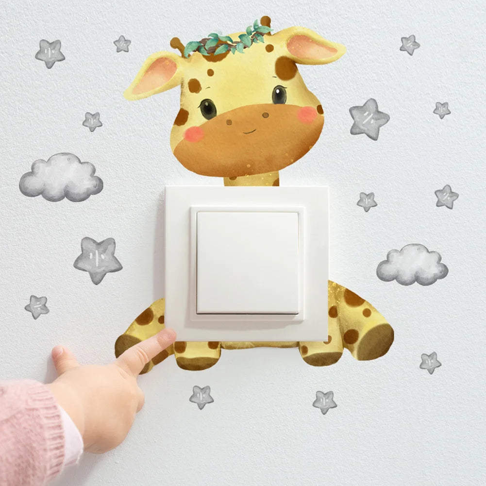 Cute Giraffe Bear Elephant Star Switch Sticker Kid Baby Bedroom Decoration Self-adhesive Home Decor Wallpaper Child Wall Decals