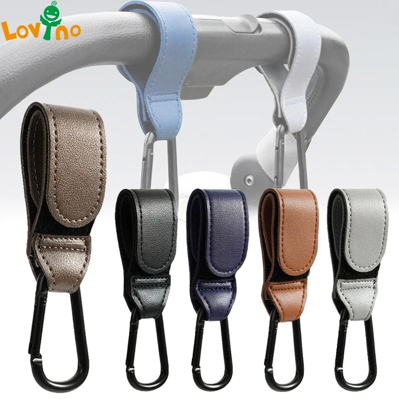 Baby Stroller Hook Fashion PU Leather Adjustable Pram Hook Cart Organizer Diaper Bag Hanger Children Boy Girl Travel Accessories