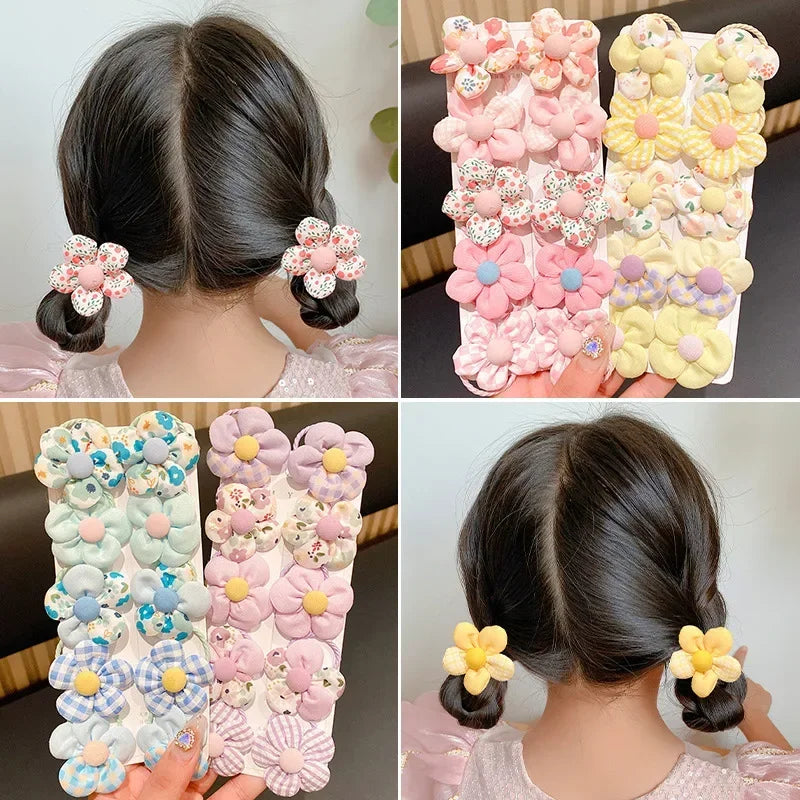 10 Pcs/Set New Baby Girl Cute Colors Flower Hair Bands Ponytail Holder Chilren Soft Scrunchies Rubber Kids Hair Accessories