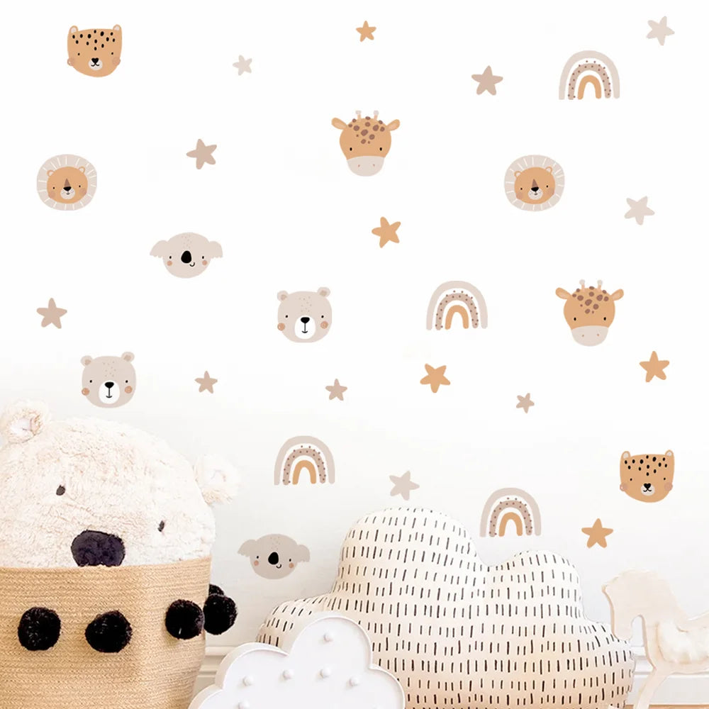 Boho Cartoon Cute Rainbow Bear Animals Star Nursery Wall Decals Art Gifts Kids Room Girls Bedroom Wall Sticker Home Decor