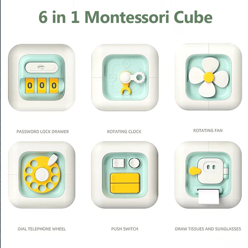 6 in 1 Montessori Educational Toys Sensory Busy Board Baby Practice Skills Drawer Cube Fidget Educational Toys for Girl Boy