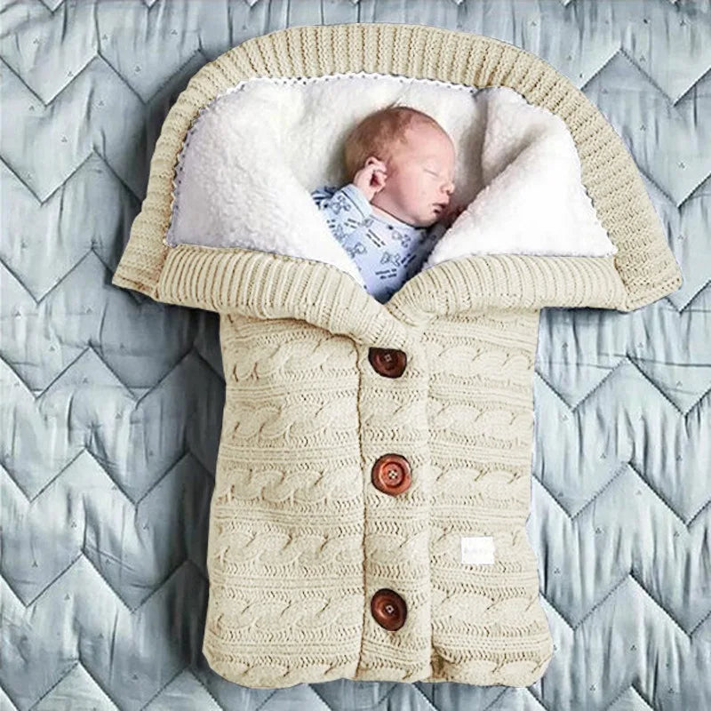 Newborn Baby Sleeping Bags Winter Stroller Wrap Warm Blanket Knitting Swaddle Wrap Toddler Sleeping Bag Pram Handrail Bedding