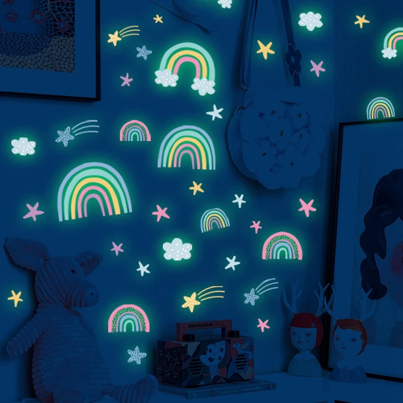 Cartoon Rainbow Luminous Wall Stickers Glow In The Dark Cloud Heart DIY Wall Decal For Baby Kids Room Nursery Home Decorations