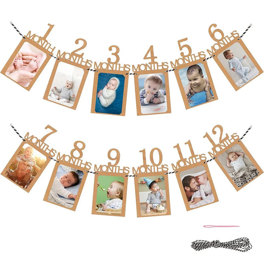 Birthday Baby One Year 12 Months Photo Banner Baby Boy Girl 1 Year Birthday Party Decor Photo Garlands Baby First Birthday Party